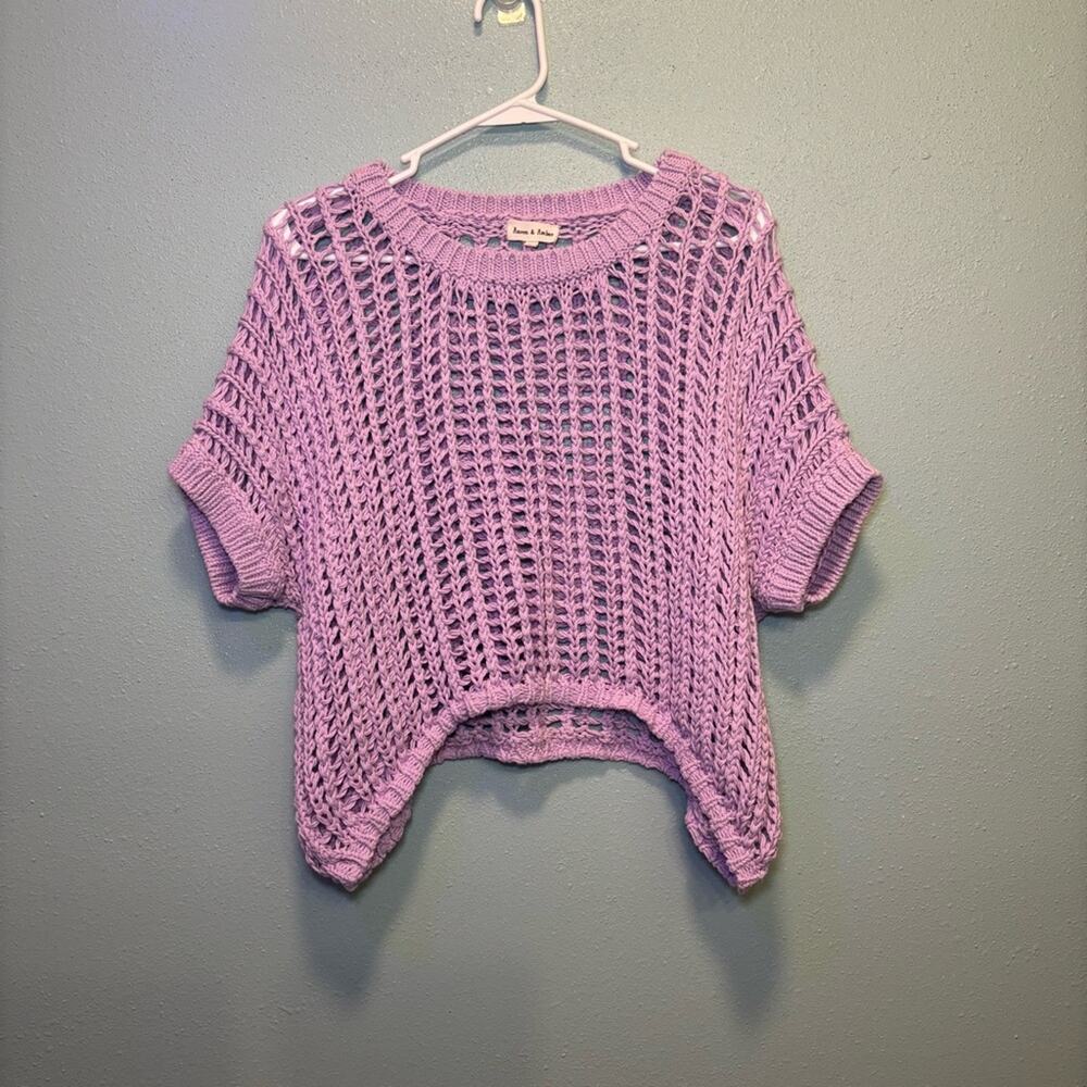Aaron & Amber Lilac Open Knit Short Sleeve Cropped Sweater – Size Small